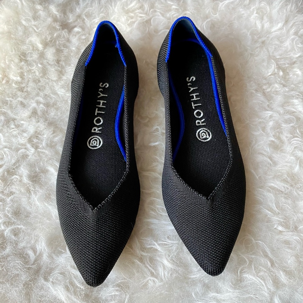 Rothy’s Point Toe Black Solid Flats Size 8